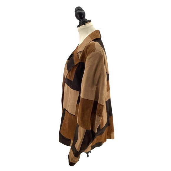 Vintage Studio C Retro Patchwork Leather Collared Button Front Jacket - Picture 4 of 8